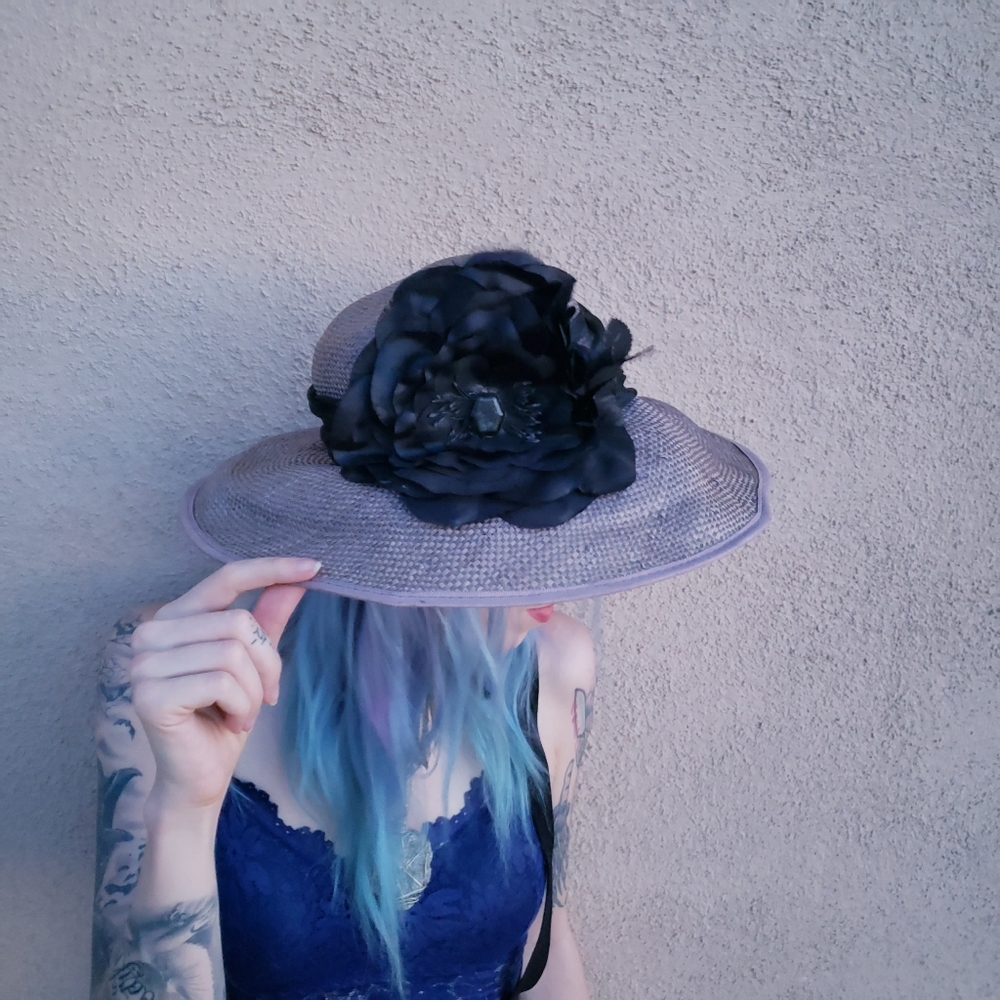 Vintage 50s grey straw beach hat